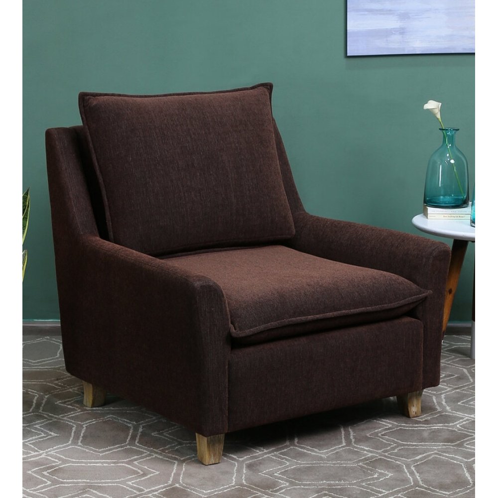 Buy Alma Fabric Full Back Lounge Chair In Chestnut Brown Color